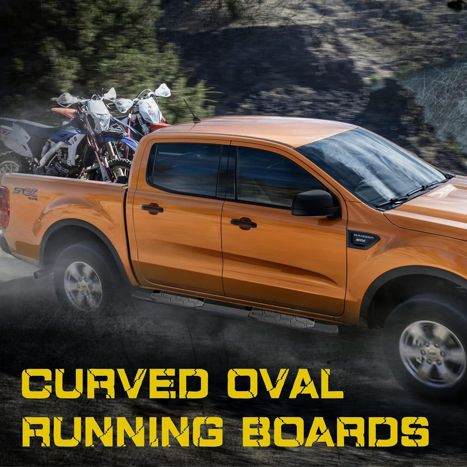 4.3 Inches Oval Tube Bar Running Boards Compatible with 2005-2023 Toyota Tacoma Double with 4 Full-Size Doors. Tacoma Step Bars and Carbon Steel Side Steps Step Bars.