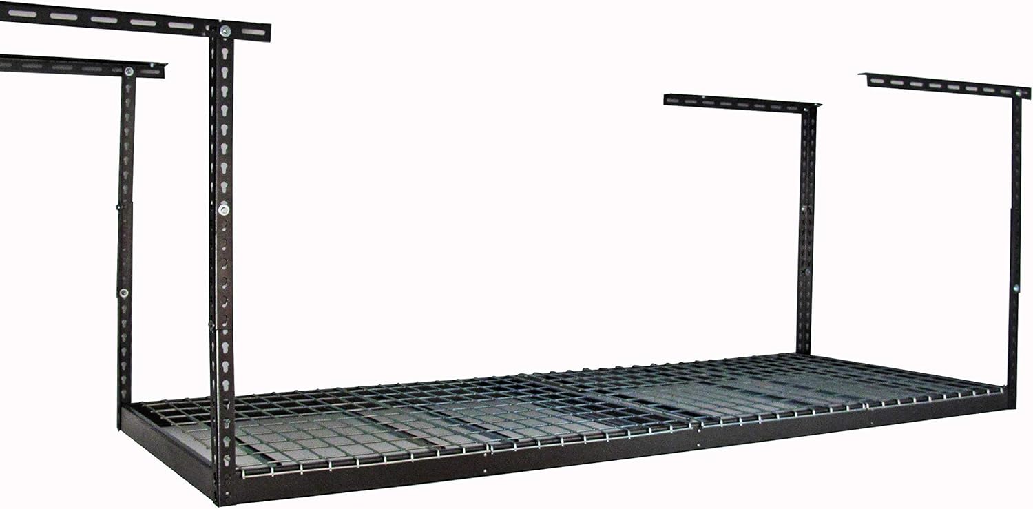 MonsterRax Overhead Garage Storage Rack, 3x8 Heavy Duty Steel, Ceiling Mounted Shelving, Adjustable Hanging Shelf Organizer, 450 Pound Capacity, Color: Hammertone, Adjusts 12-21" off Ceiling