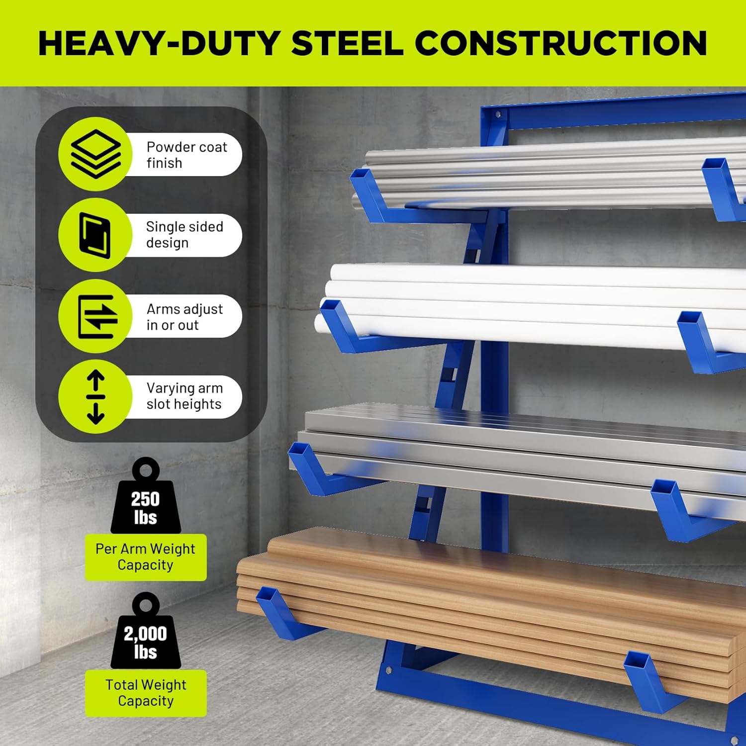 Heavy Duty Steel Horizontal Storage Rack with 4-Level Lumber Organizer Shelf Pipe Organizer Support Rack For Supermarket，Garage, Basement, Pantry, Workshop, 24''L x 60-7/8''H x 48-3/8''W