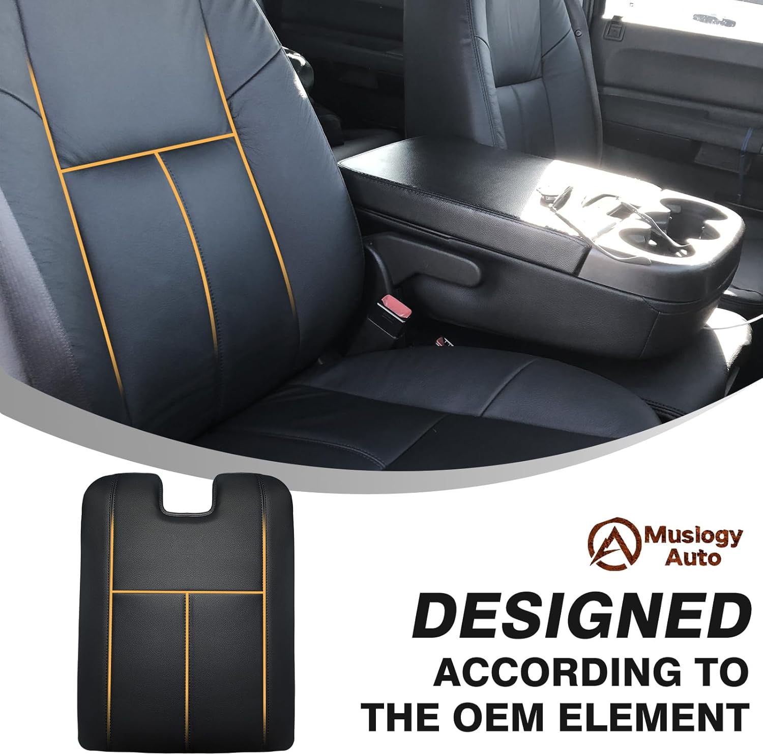 Muslogy Center Console Armrest Cover Compatible with Chevy Silverado/Tahoe & GMC Sierra/Yukon 2007-2013 Comfort Armrest Pad Arm Rest Cushion Vegan Leather Protector 1-Inch Extra Thick(Jump Seat ONLY)