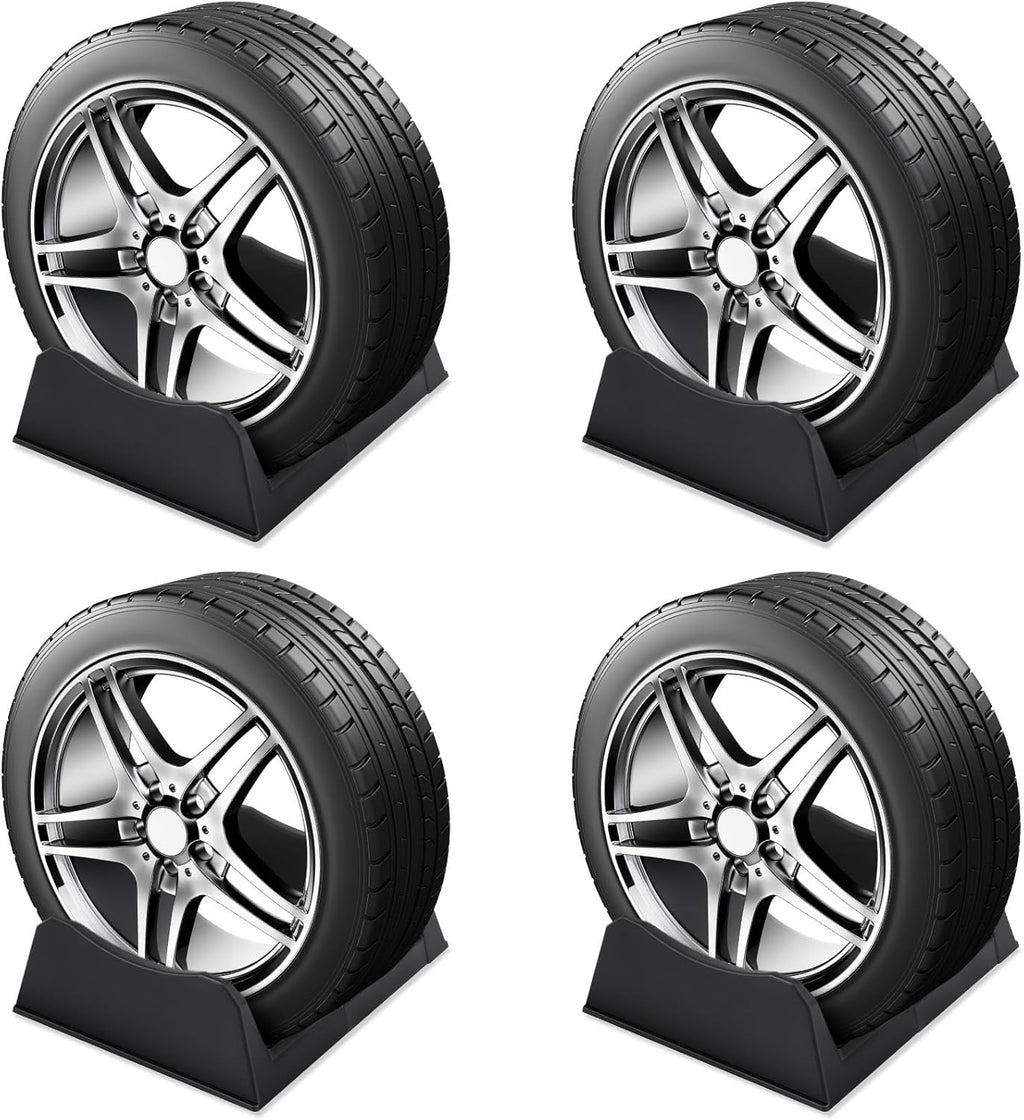 4 Pcs Car Tire Display Stand Wheel Display Rack Adjustable Width Rim Storage Wheel Rim Holder Tyre Stand Base Tire Tray Base for Exhibition Shop Garage Trade Show, Black