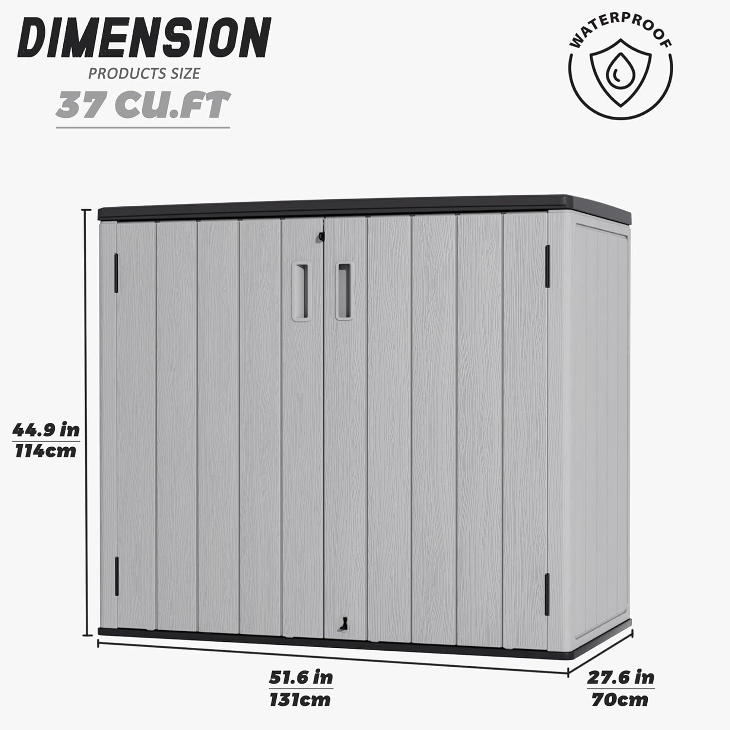 Outdoor Storage Cabinet for Patio & Garden Shed, 37Cu.ft Outdoor Storage Shed Waterproof,Horizontal Outdoor Cabinet for Garage, Pool Storage.