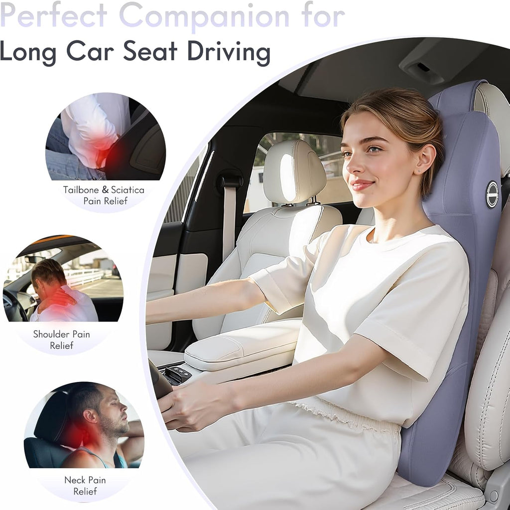 FLORICH Integrated Car Seat Lumbar Support Pillow & Car Neck Pillow Memory Foam Back Cushion for Driving Car Seat Back Support Pillow for Car Seats Driver Back Neck Sciatica Pain Relief Cushion, Blue