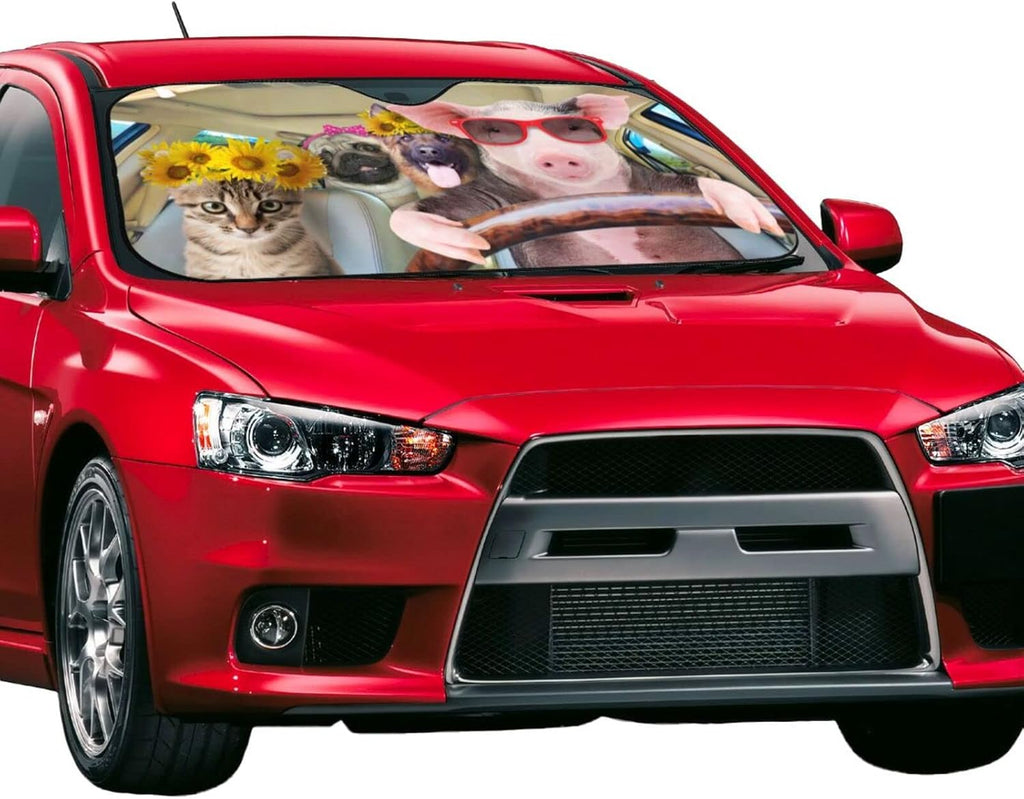 Car Windshield Sunshade Front Window Sunflower Pig Dog cat Drive Sun Visor Protector Foldable Shield Cover for Truck SUV