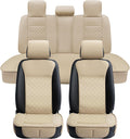 Elantrip Car Seat Cover Full Set Leather Car Seat Protector Universal fit for Most Cars SUVs and Trucks Water Proof Front and Rear Seat Protector Beige