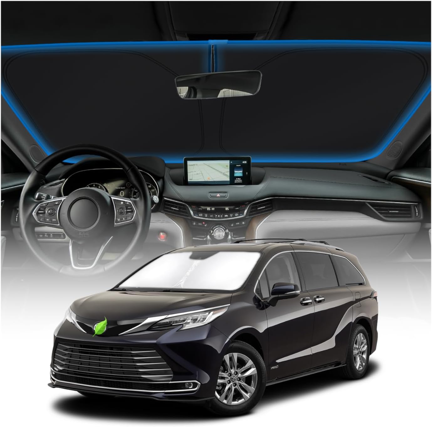KUST Windshield Sun Shade for Toyota Sienna Mini Van Accessories 2021-2025 2026 Window Sunshade Sun Visor Protector Foldable Blocks UV Rays Keep Your Car Cooler