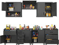 Metal Tool Cabinet,Garage Storage Cabinet System,Wall Cabinet & Locking Rolling Tool Cabinet with Doors and Adjustable Shelves,Steel Tool Cabinets for Home,Office (7 Pcs-StyleA, Black)