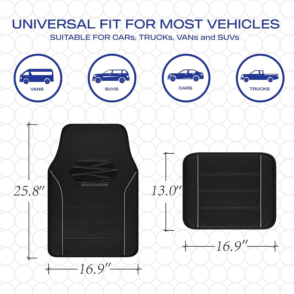 Skechers Memory Foam Car Mats,Leather Piping Floor Mats with Anti-Slip Pad,Universal Waterproof Fit Automotive Floor Mats for SUV,Vans,sedans,Trucks,Full Set 4pcs Grey