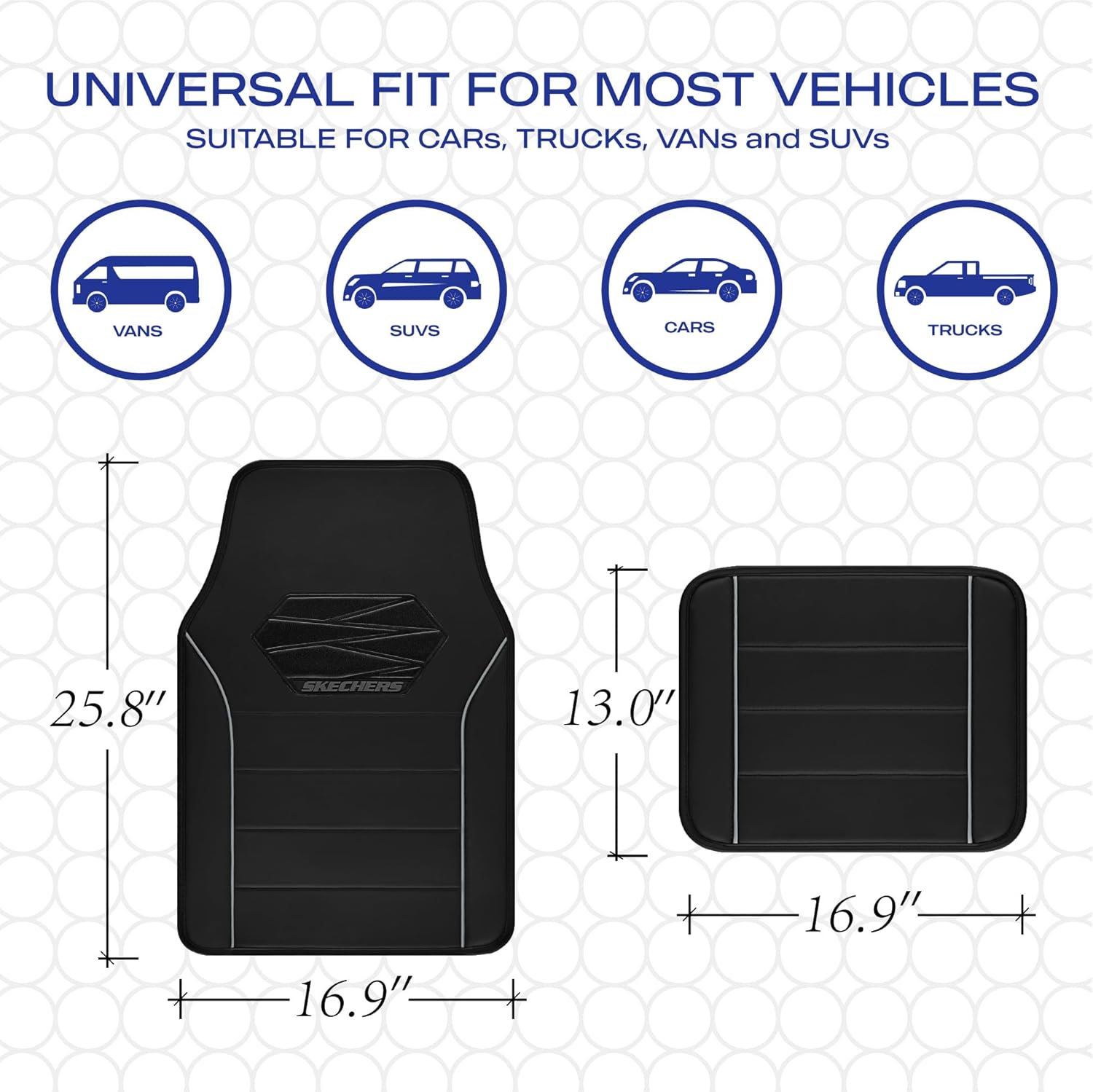 Skechers Memory Foam Car Mats,Leather Piping Floor Mats with Anti-Slip Pad,Universal Waterproof Fit Automotive Floor Mats for SUV,Vans,sedans,Trucks,Full Set 4pcs Grey