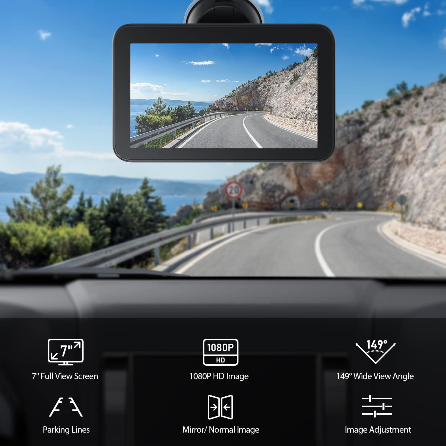 Wired Backup Camera Kit with 7" Monitor, HD 1080P Display for Car Truck/Pickup/SUV/Van/RV, Night Vision Rear View Camera IP69 Waterproof-B7