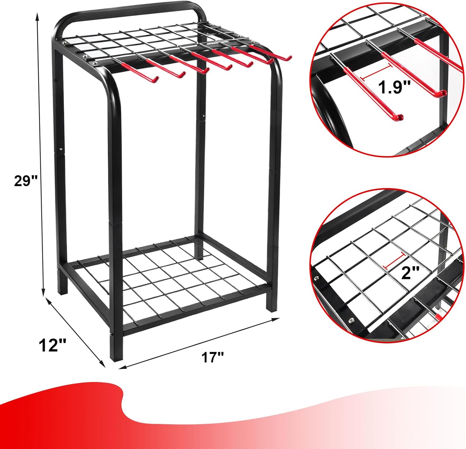 Trieez Garden Tool Organizer for Garage, Yard Tool Organizer with Hooks for Garage Organization and Storage - Sturdy Yard Tool Holder, Tool Rack for Shed, Outdoor, Tool Stand
