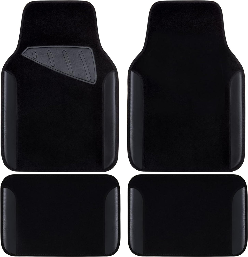 CAR PASS Waterproof Universal Fit Car Floor Mats, Faux Leather Car Carpet Mats, Black Car Mats with Anti-Slip Nibbs Backing & Driver Heel Pad Fit for SUV,Vans,sedans, Trucks,Set of 4pcs(All Black)