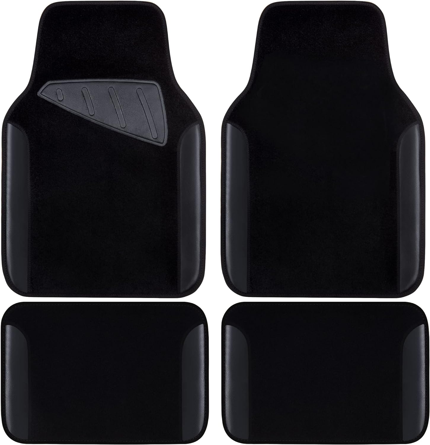CAR PASS Waterproof Universal Fit Car Floor Mats, Faux Leather Car Carpet Mats, Black Car Mats with Anti-Slip Nibbs Backing & Driver Heel Pad Fit for SUV,Vans,sedans, Trucks,Set of 4pcs(All Black)