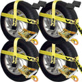 VULCAN Car Tie Down Kit - Adjustable Loop - Snap Hooks - Classic Yellow - Complete Kit Includes 4 Straps and 4 Ratchets
