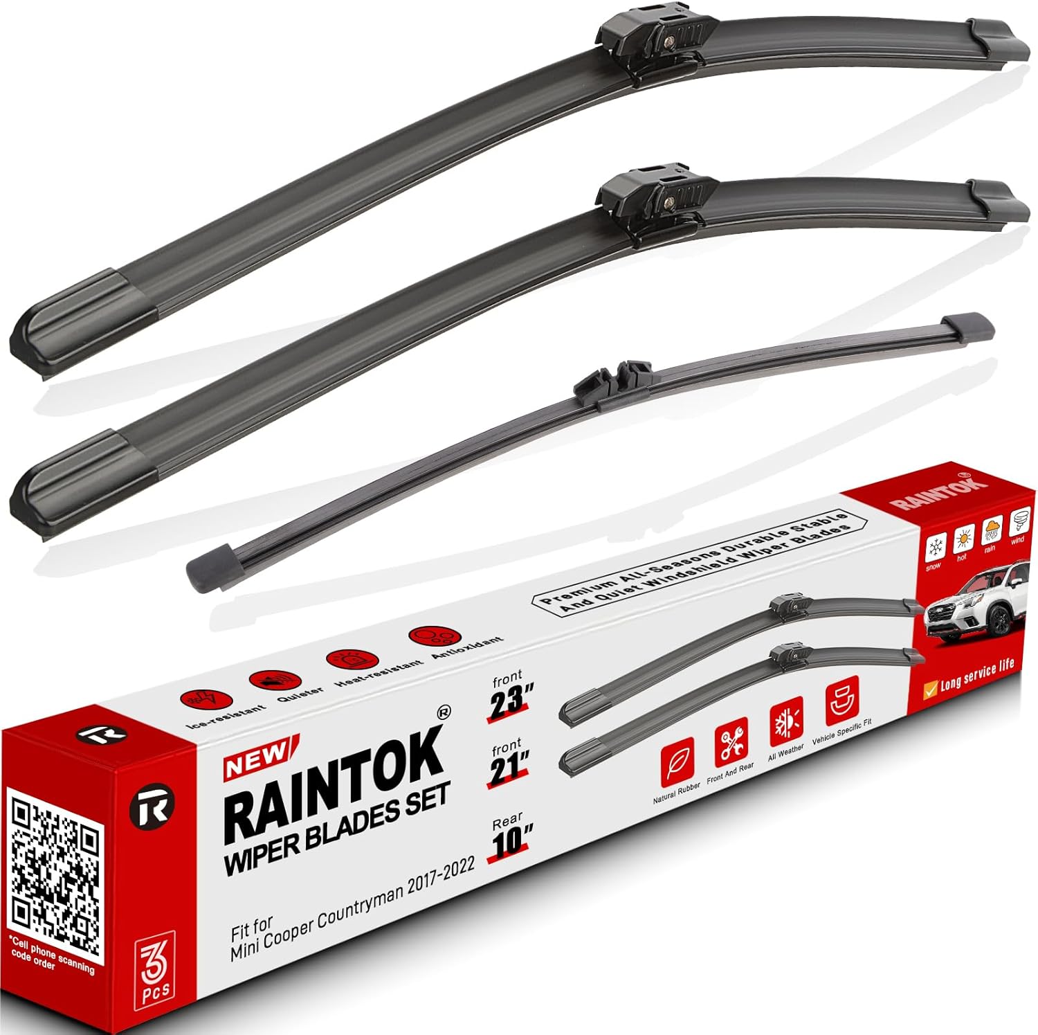 Windshield Wiper Blades Replacement for 2017-2022 Mini Cooper Countryman Original Factory Quality Front Rear Wipers Blade Set for My Car - 23" 21" 10" (Pack of 3)