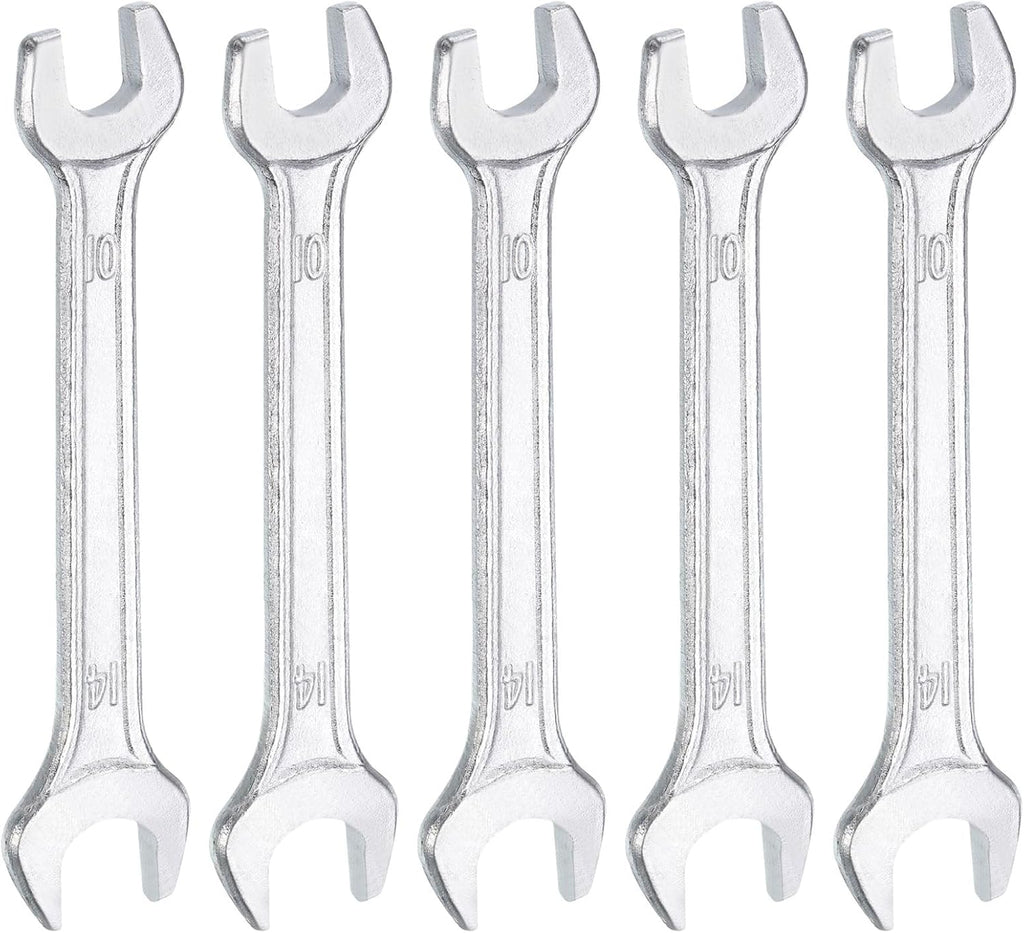 HARFINGTON 5pcs Double Open End Wrench 10mm x 14mm Metric 15 Degree Offset Angle Small Flat Head Wrench Galvanizing Open Ended Spanner for Automotive Repair Furniture Assembly