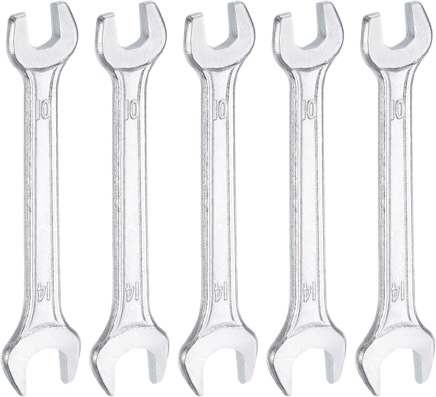 HARFINGTON 5pcs Double Open End Wrench 10mm x 14mm Metric 15 Degree Offset Angle Small Flat Head Wrench Galvanizing Open Ended Spanner for Automotive Repair Furniture Assembly