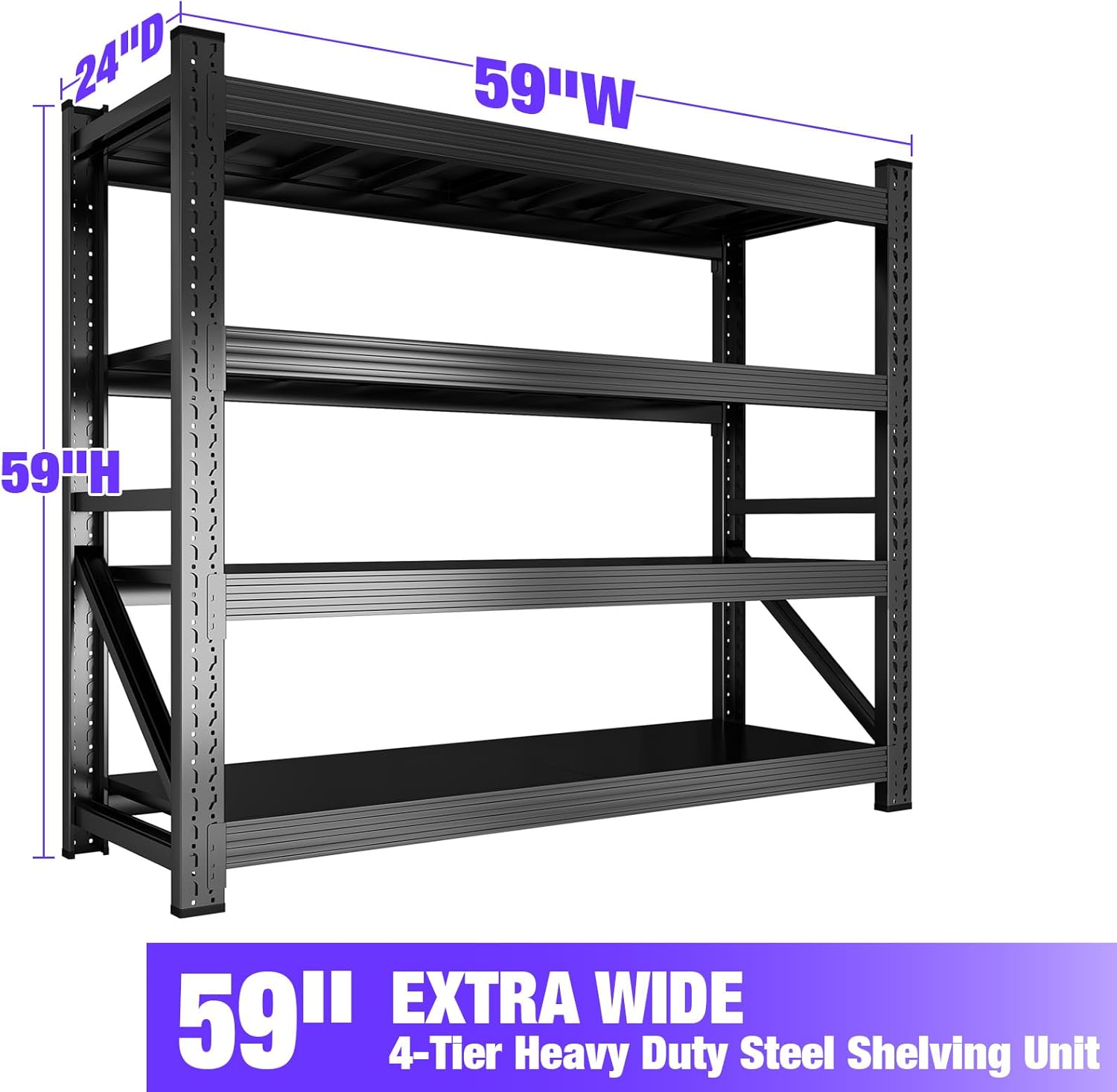 Metal Garage Shelving Heavy Duty, 4-Tier Adjustable Wire Storage Garage Shelves, 6000 LBS Loads Industrial Shelving Units for Garages, Warehouses, Kitchen, Black, 59" W x 24" D x 59" H,3 Pack