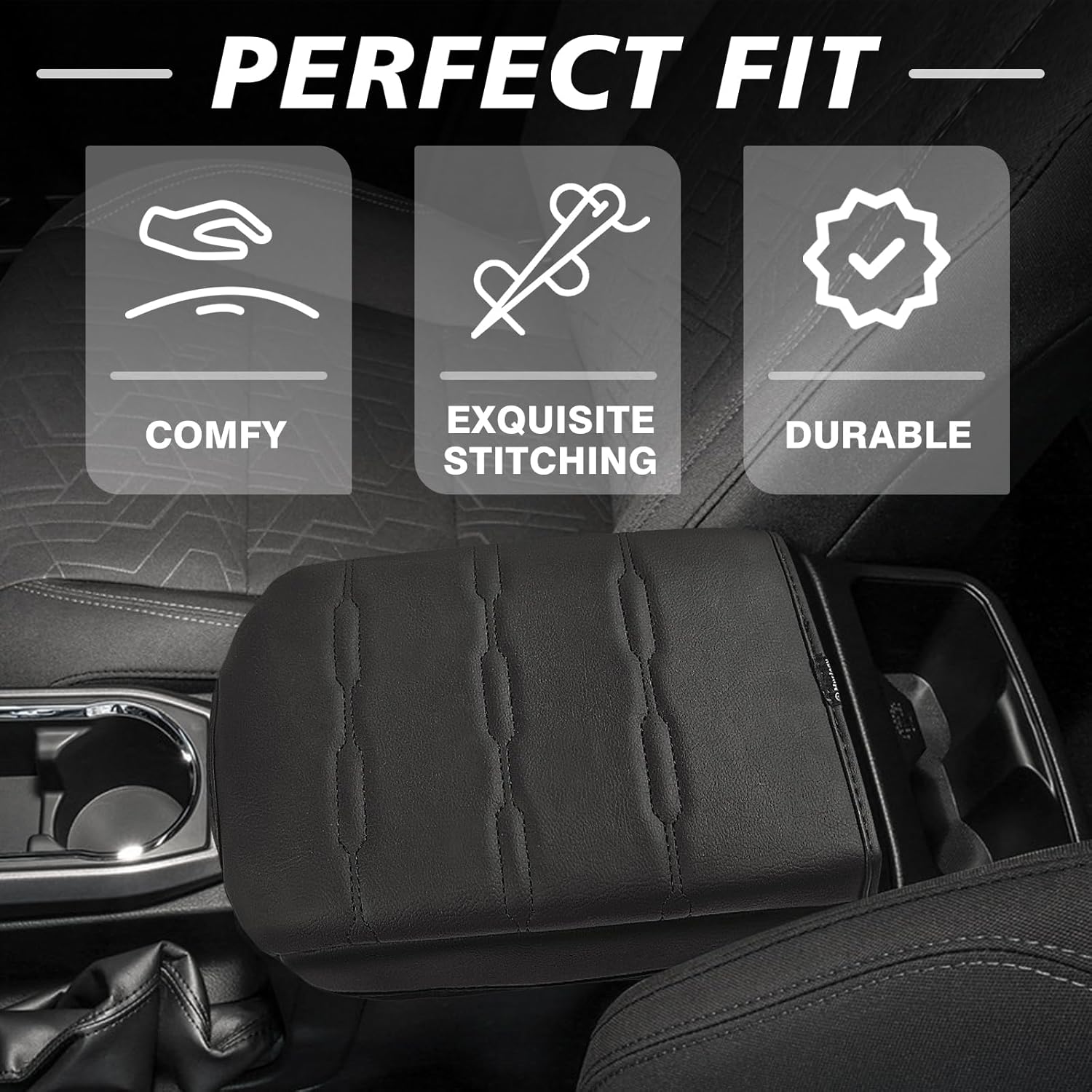 Muslogy Center Console Armrest Cover Compatible with Toyota Tacoma 2016-2023 Comfort Armrest Pad Arm Rest Cushion Vegan Leather Protector Regular Thick