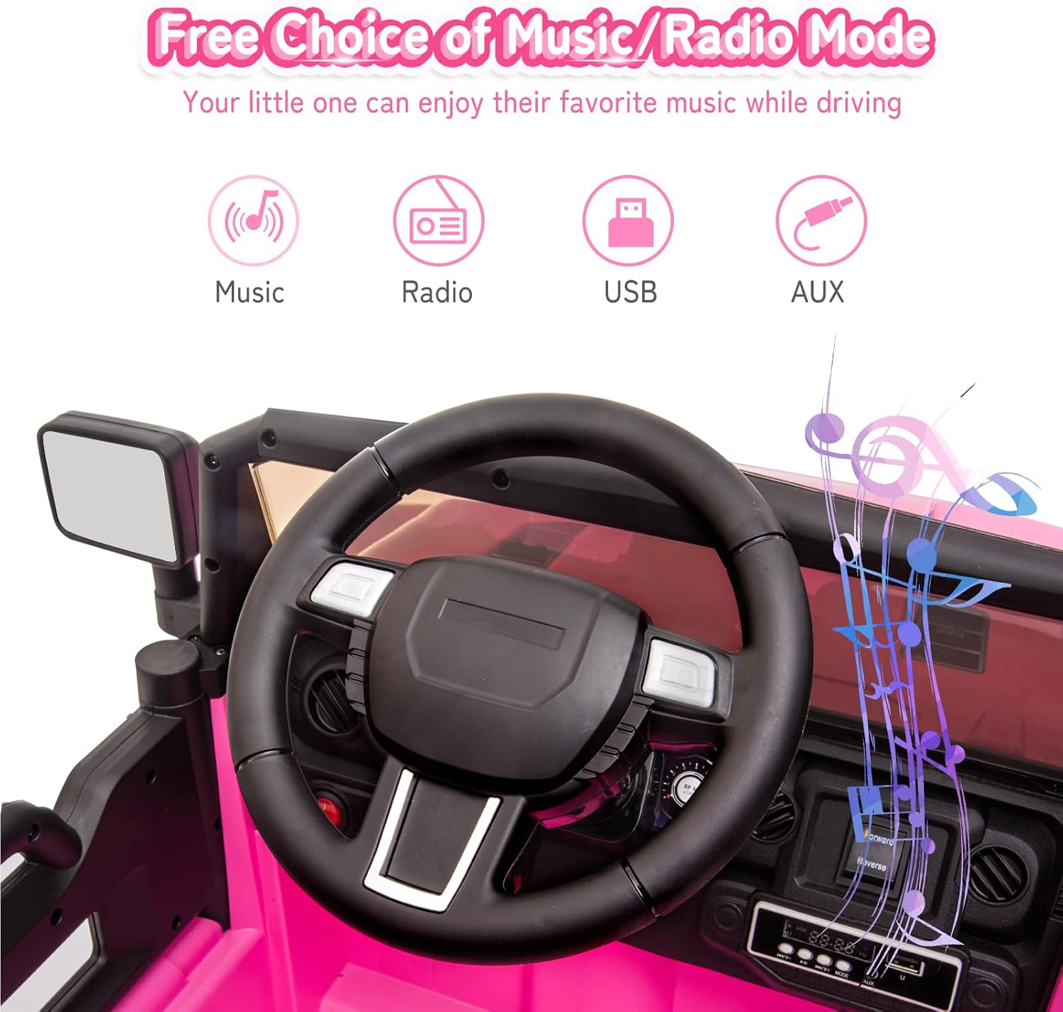 JOYMOR Ride on Truck with Remote Control, 4 Wheels 12V Battery Powered Kids Car, with LED Headlight/Horn Button/ MP3 Player/USB Port/Forward Backward/Kids Girl Boy (Pink)