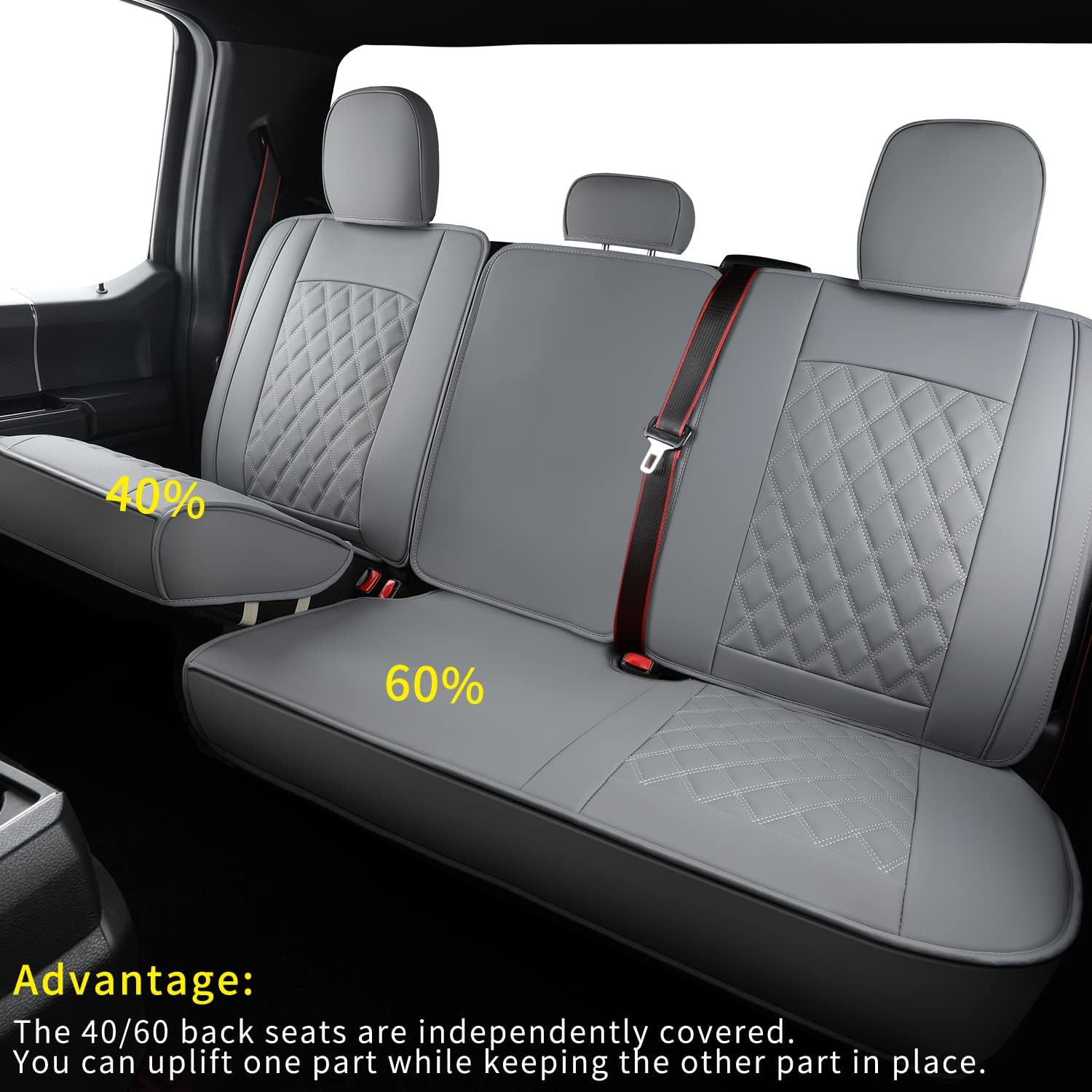 LUCKYMAN CLUB F150 Faux Leather Seat Covers Fit for 2015-2025 F150 and 2017-2025 F250 F350 F450 Pickup Trucks(Full Set, Gray)