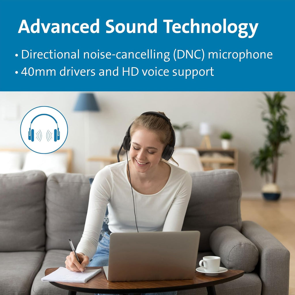 Kensington H1000 USB-C On-Ear Headset, 270° Rotating Noise-Canceling Microphone, Quick Buttons for Volume, Play/Pause, Mute, and Busy, PC/Mac/Laptop - Black (K83450WW)