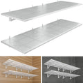 4-Pack 2x3ft Heavy Duty Garag e Wall Shelving, 1000 lbs Load Capacity, Garage Shelving Wall Mounted, Garage Storage Rack with Hooks, White