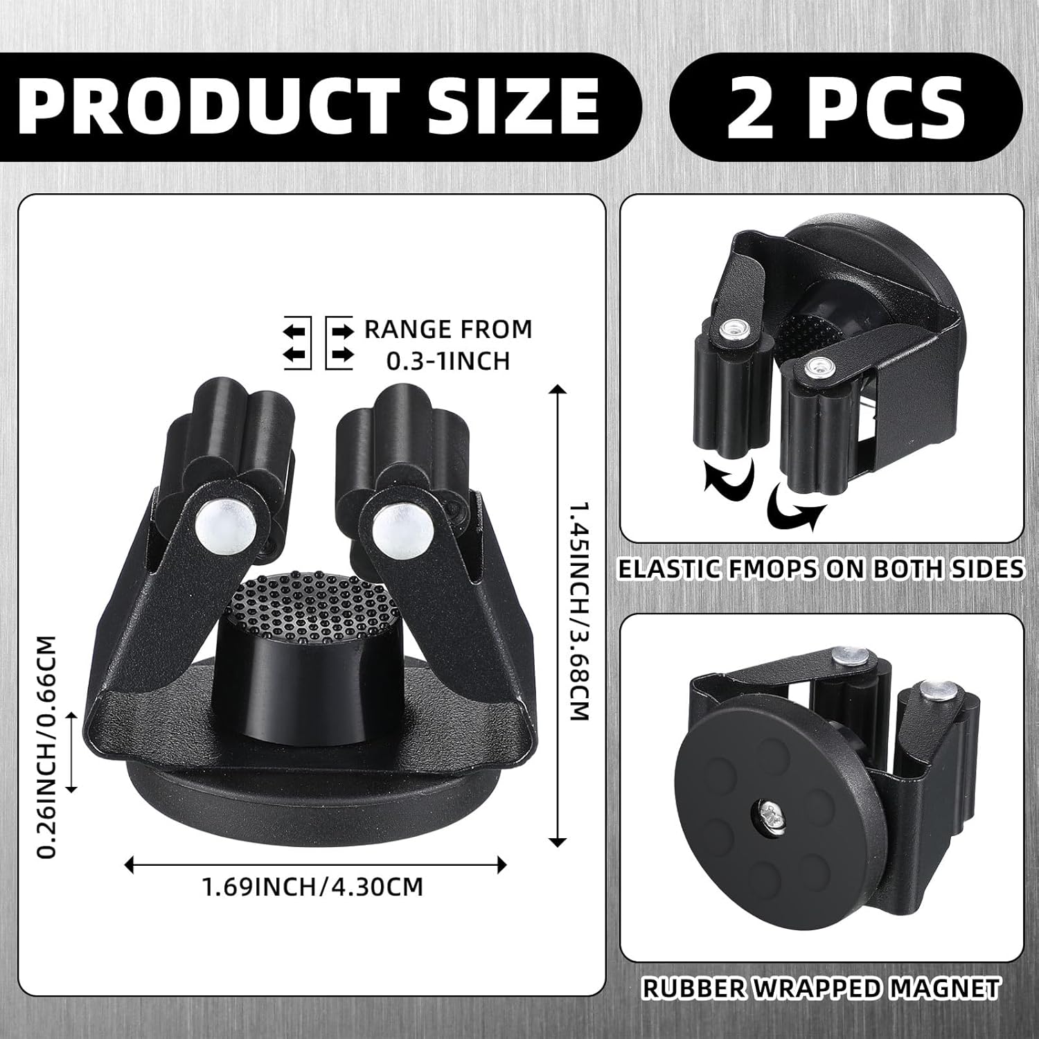 2 Pcs Magnetic Mop Broom Holder Movable Magnetic Broom Holder Rack, Anti Slip Wall Mounted Utility for Cleaning Tools, Garage, Kitchen, Laundry, Garden (Black)