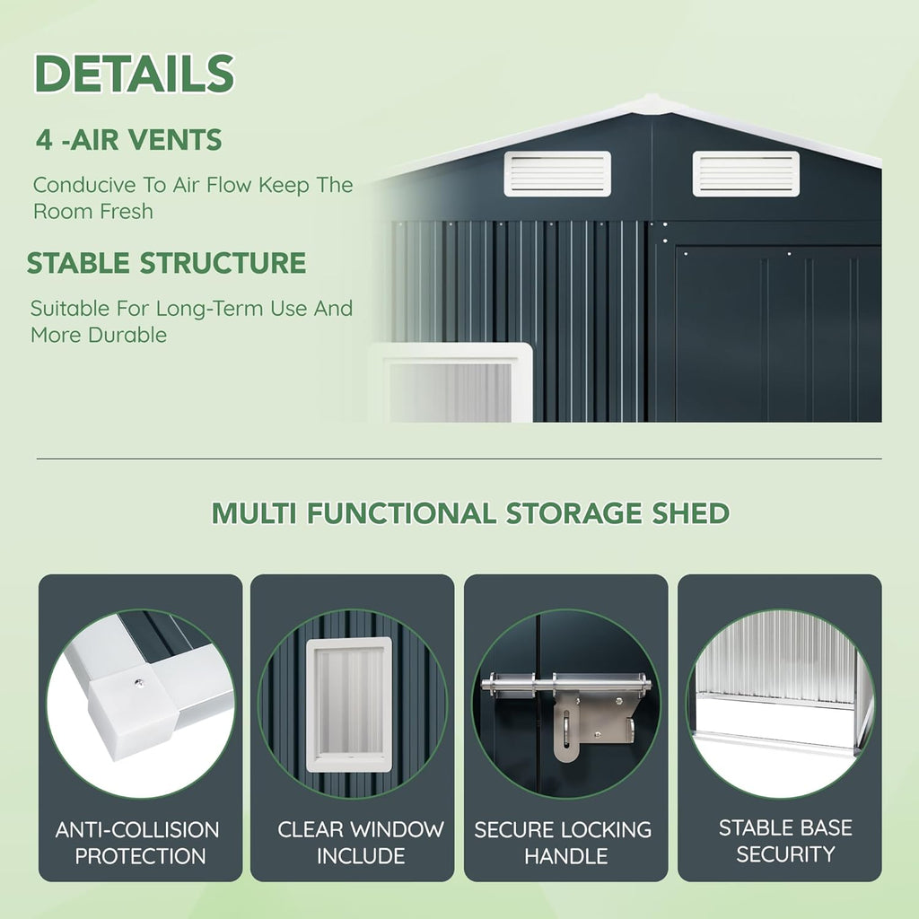 6X4X6.5 FT Compact Vertical Outdoor Steel Storage Shed with Lockable Doors, Ideal for Garden, Backyard, and Patio Utility and Small Tool Storage,Bike Shed, Garbage Can, Chicken Coop