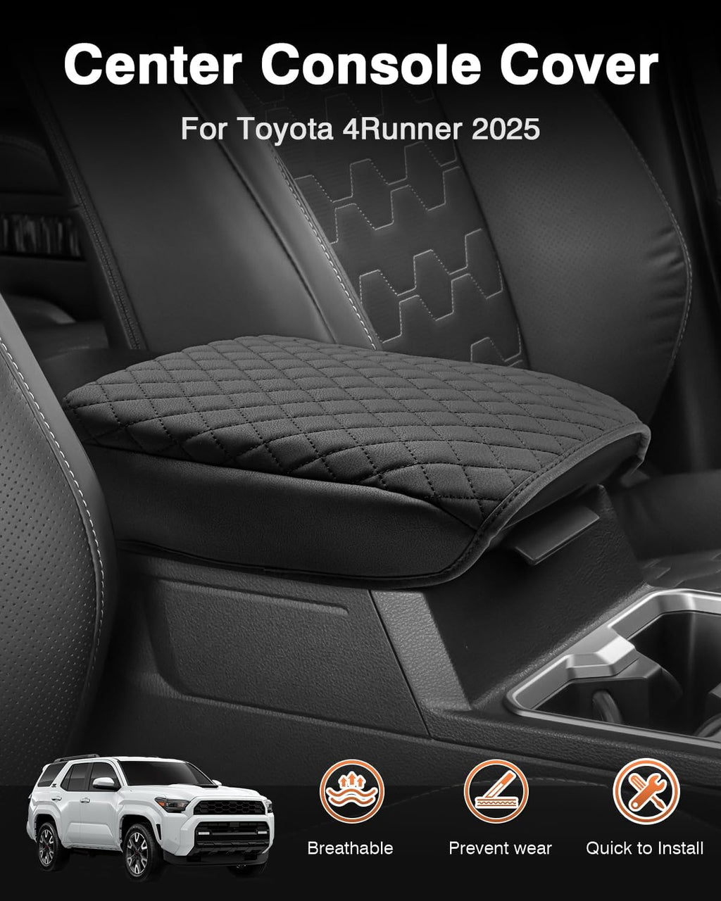 Shademax Custom for 2026 2025 Toyota 4Runner Center Console Cover Armrest Cover for 4Runner Accessories 2025 Arm Rest Cushion Pad Leather Middle Console Cover Armrest Seat Box Protector Anti-Scratch