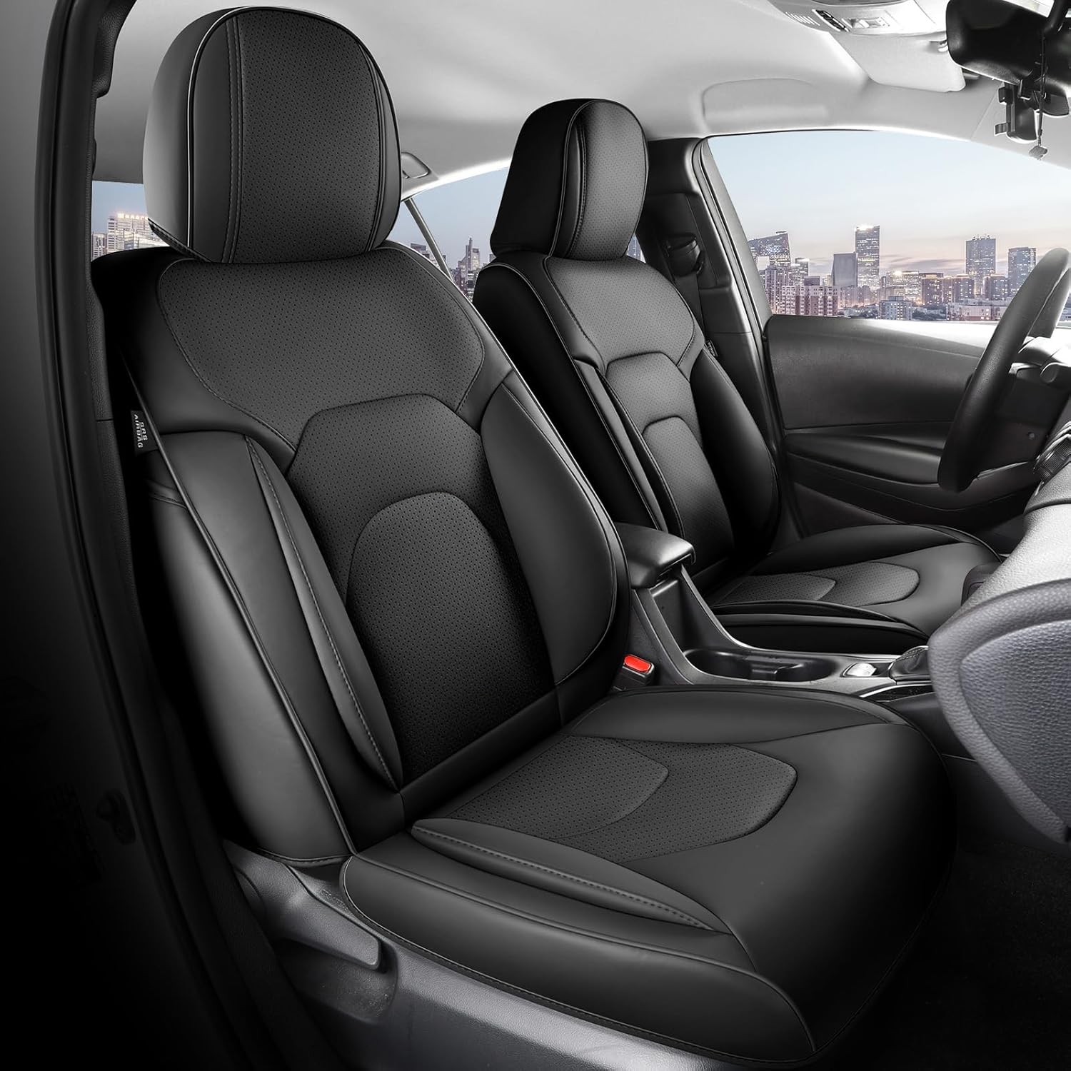 FREESOO Car Seat Covers Full Set,Waterproof Automotive Seat Covers, Leather Cars Interior Covers, Seats Protection Universal fit Babies & Adult (Black)