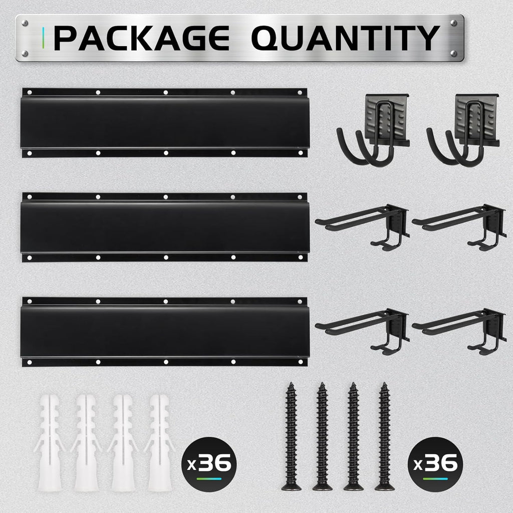 Garage Tool Organizer Wall Mount, Heavy Duty Garage Organization Tool Storage Utility Rack, Sturdy Storage Rack Hanger with Adjustable Hooks, Garden Tool Organizer for Shovel, Rake, Folding Chair