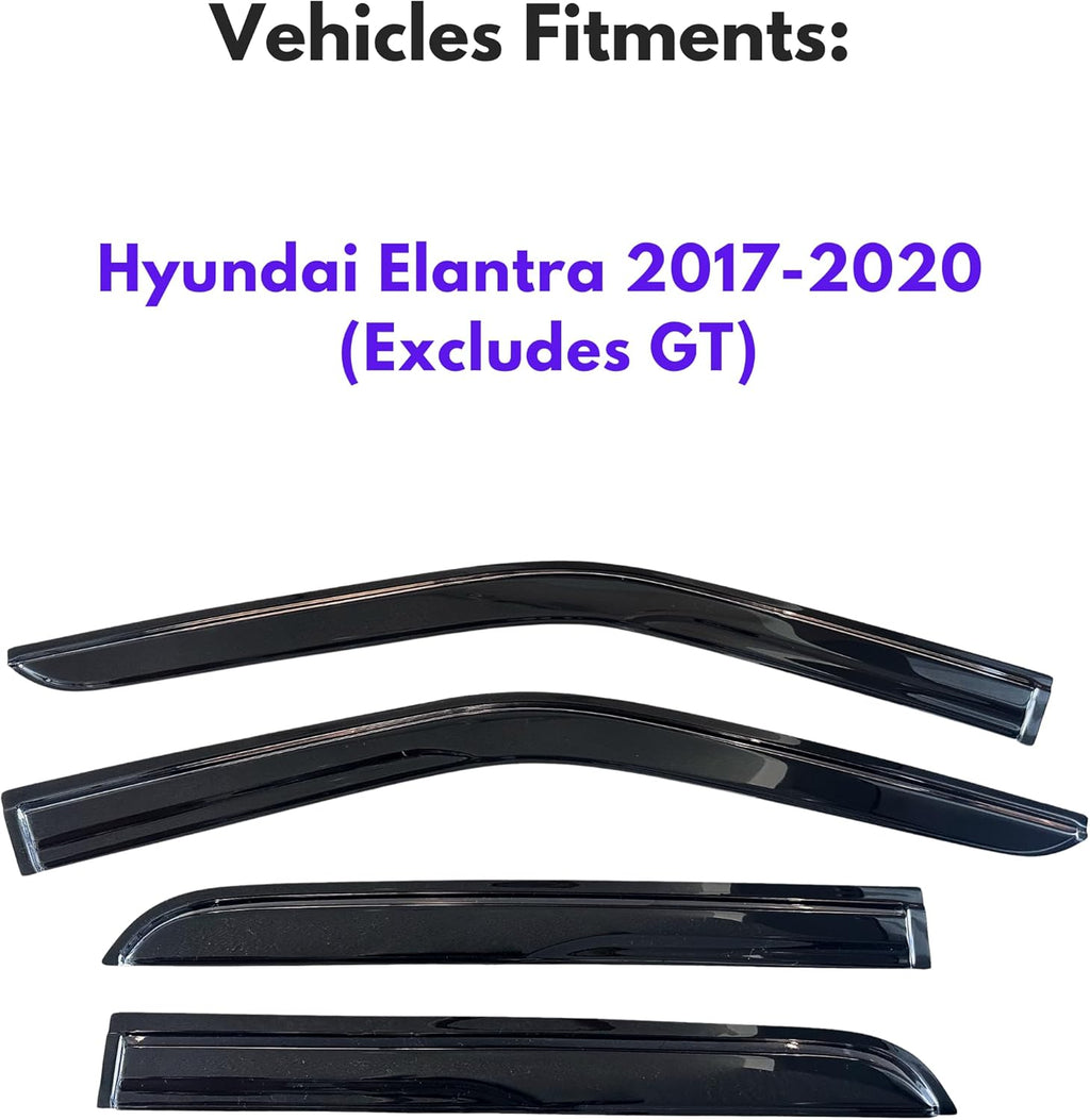 KPY Window Visor Compatible with Hyundai Elantra 2017-2020 (Excludes GT), 4PC Rain Guard Side Window Vent Deflectors Tape-On Mugen Style, 2017 2018 2019 2020