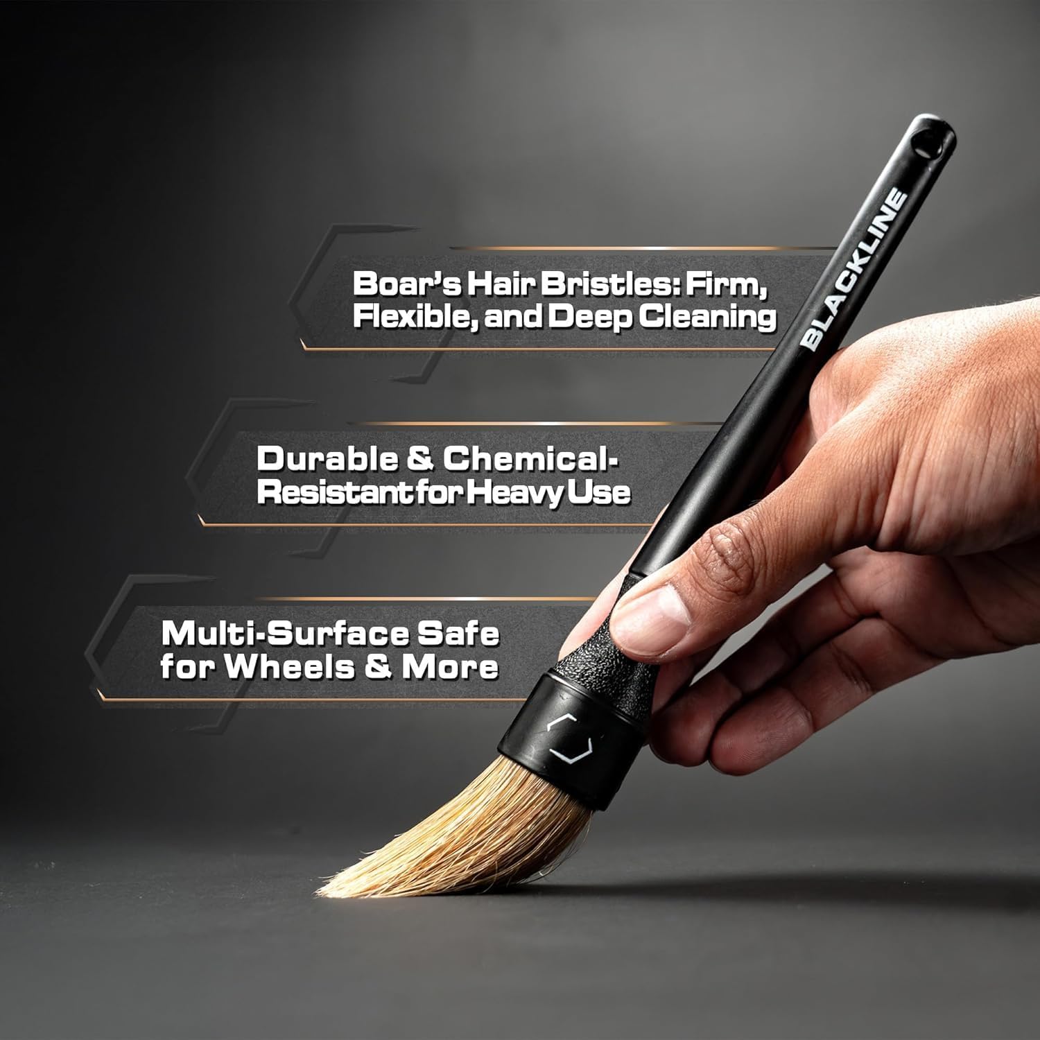 Blackline Car Care Boar Hair Brushes- Luxury Car Detailing Brush Set for Interior and Exterior - Best Auto Detailing Brushes - Premium Hair Car Detailing Brushes (Boars Hair Bristles)