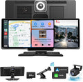 Wireless Carplay Screen for Car, 10.26" HD Touchscreen with 4K Dash Cam Portable Carplay & Android Auto Car Stereo with Backup Camera, GPS Navigation Mirror Link, Bluetooth, FM, Siri