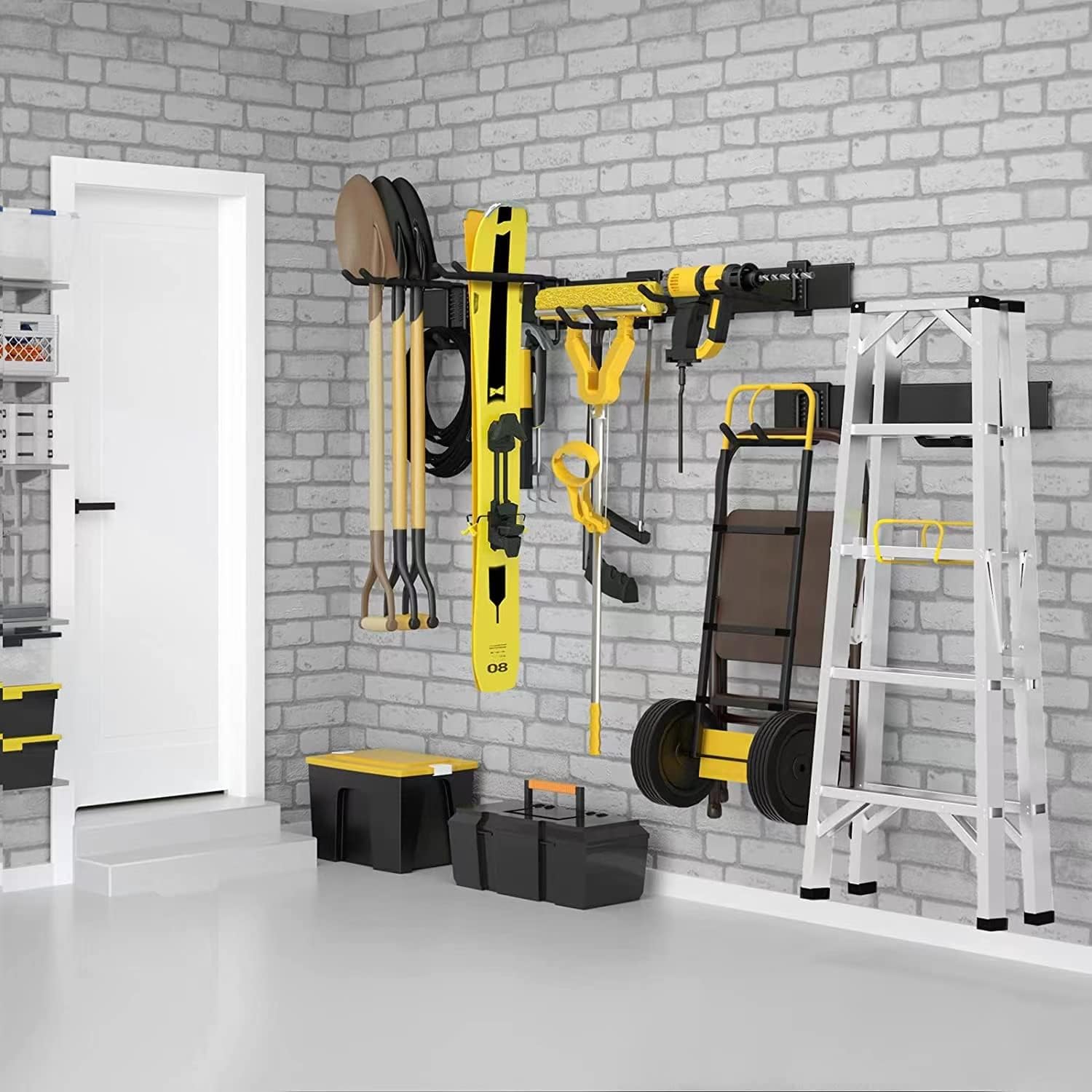 Garage Tool Organizer Wall Mount 13 PCS, Yard Garden Tool Organizer, Adjustable Tool Storage Rack with 8 Heavy Duty Hooks, Max Load 500lbs Garage Organization