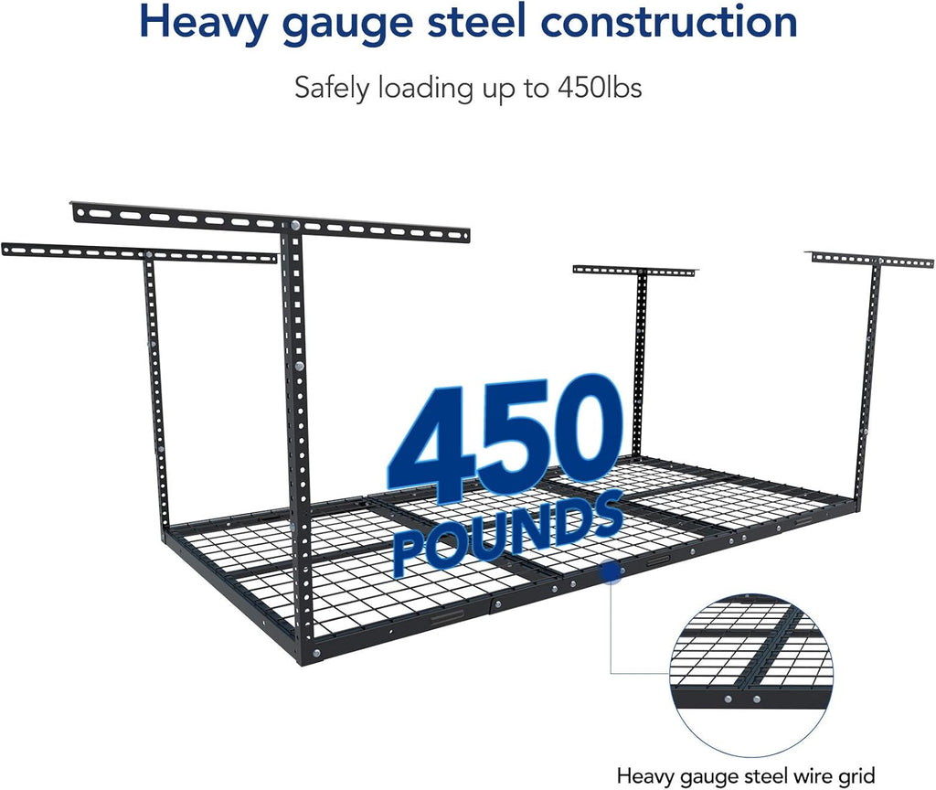 FLEXIMOUNTS 4x6 Overhead Garage Storage Adjustable Ceiling Rack 72" Length x 48" Width x 40" Height, 450lbs Weight Capacity, Black