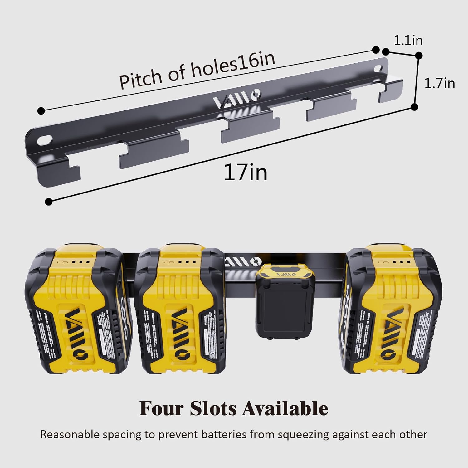 VAIIO Battery Rack Holder 20V 60V 12V, Wrought Iron Heavy Duty Thickened Batteries Slots, Stealth Battery Wall Mount Organizer Garage Storage,Workshops,Shelves