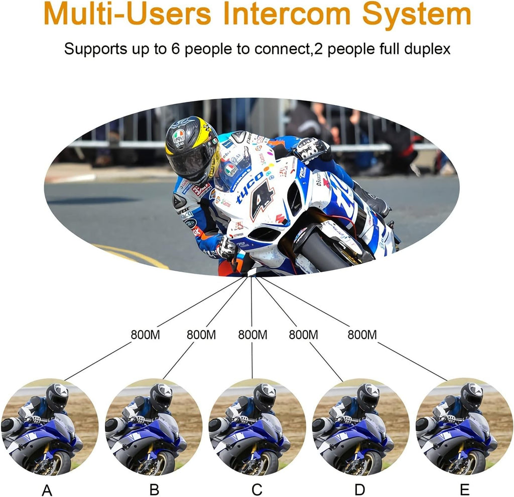 V6 Pro Motorcycle Helmet Bluetooth Intercom Headset 1200M 2 People Full Duplex Wireless Motorbike Interphone Connect Up to 6 Riders for Motorcycling Skiing and Climbing (2 Pack)