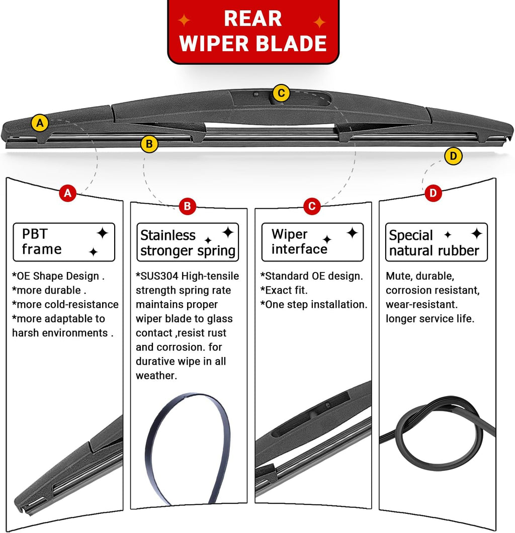 Windshield Wiper Blades Replacement for 2012-2018 Subaru Forester / 2015-2019 Subaru Outback Original Factory Quality Front Rear Wipers Blade Set for My Car - 26" 17" 14" (Pack of 3)