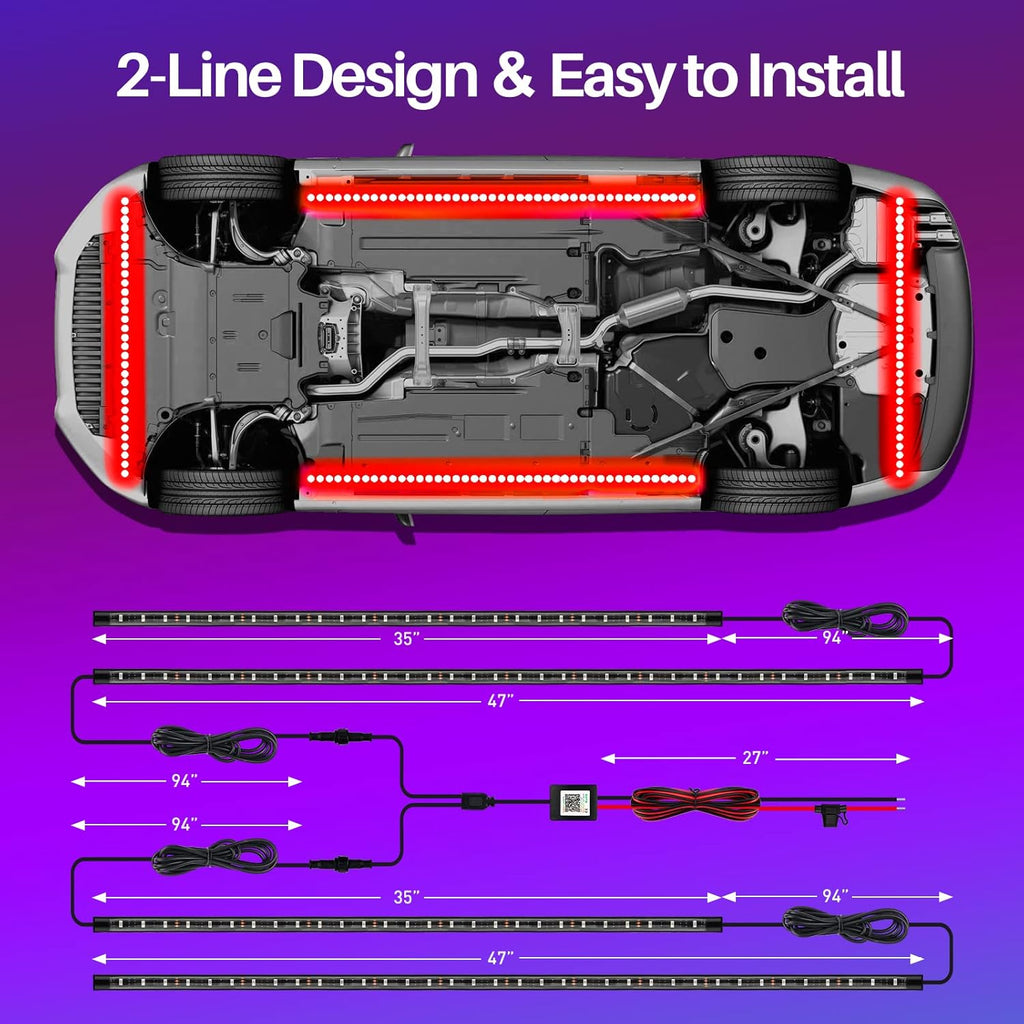 Underglow Kit for Car, Car Led Underglow Lights for Trucks with App and Remote Control, 16 Million RGB Colors, 29 Preset Modes, Music & DIY Mode, Under Car Led Lights Exterior for SUVs, Trucks, DV 12V