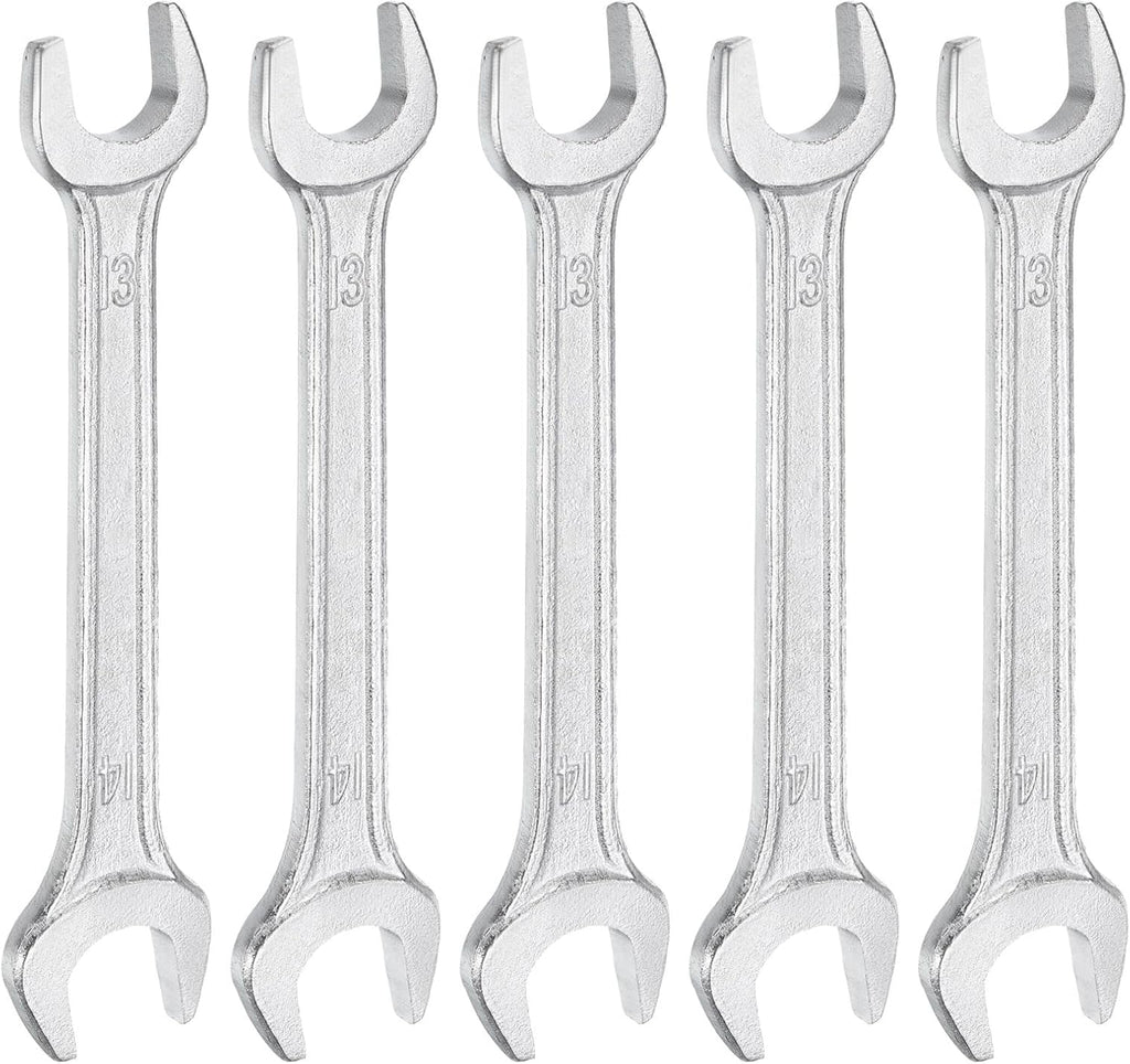 HARFINGTON 5pcs Double Open End Wrench 13mm x 14mm Metric 15 Degree Offset Angle Small Flat Head Wrench Galvanizing Open Ended Spanner for Automotive Repair Furniture Assembly