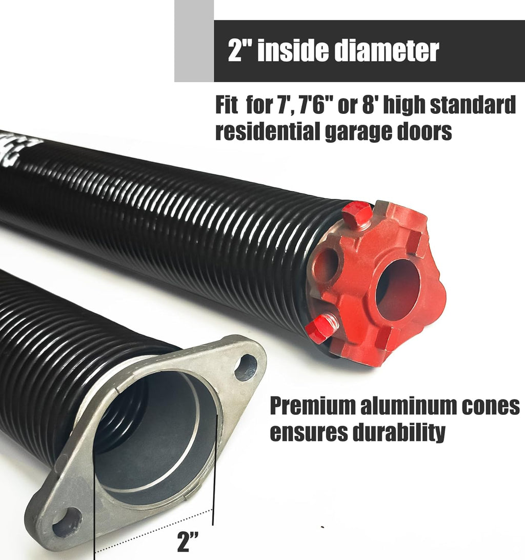 Garage Door Torsion Spring Set, Pair of 2" Electrophoresis Coated Garage Door Spring Replacement with 2 Non-Slip Winding Bars and Bearing, Minimum 16000 Cycles (.262x2x32")