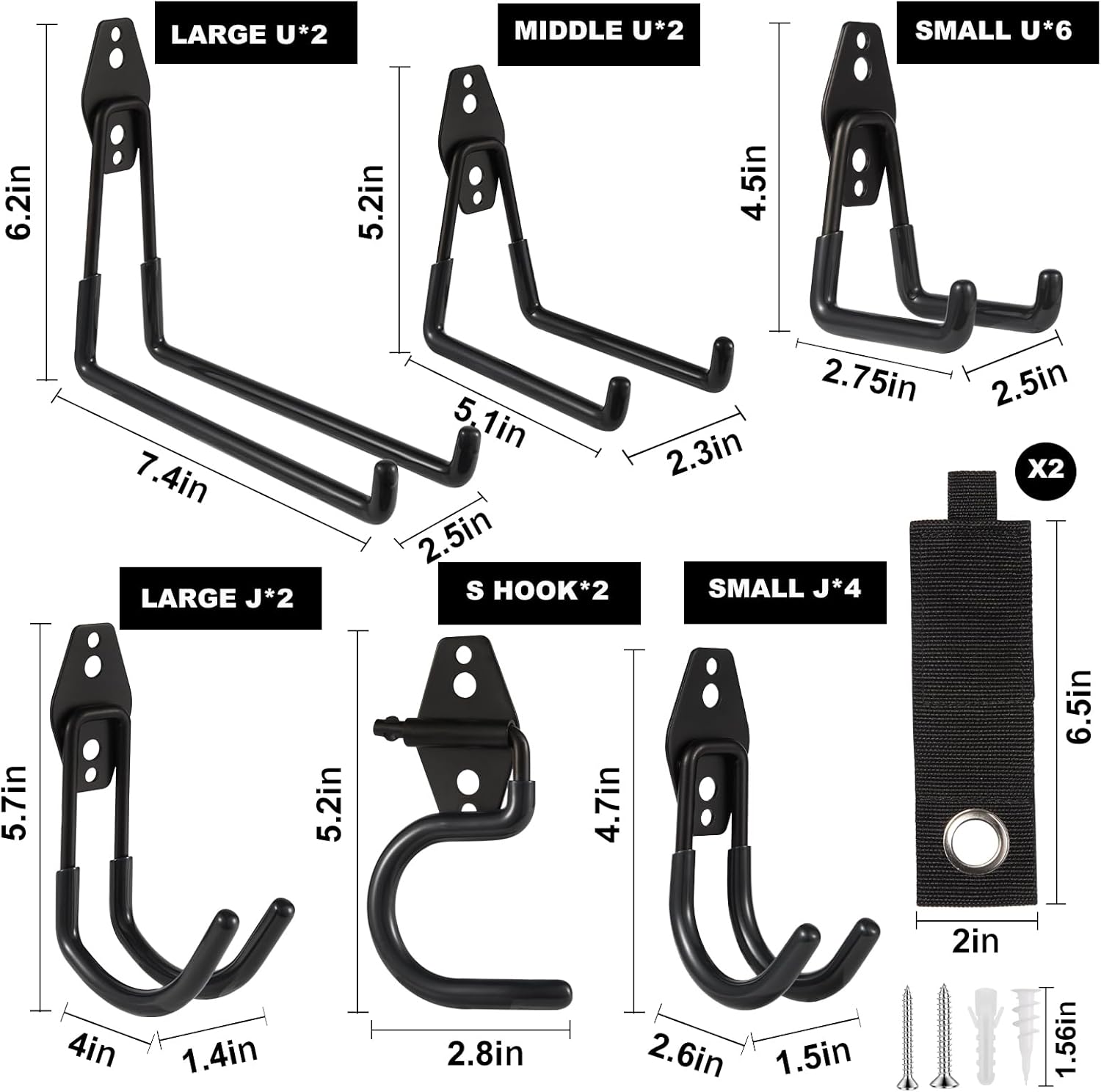 Garage Hook Heavy Duty Wall Storage Hangers, 20 Pack Garage Storage Hooks Steel Tool Black for Ladders, Ropes, Garden Tools