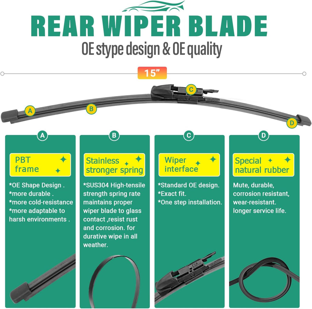 24" 20" 15" Windshield Wiper Blades Replacement for Porsche Macan 2015 2016 2017 2018 2019 2020 2021 2022 2023 2024 2025 Premium All Weather Front Rear Wipers Set - OEM Quality (Pack of 3)