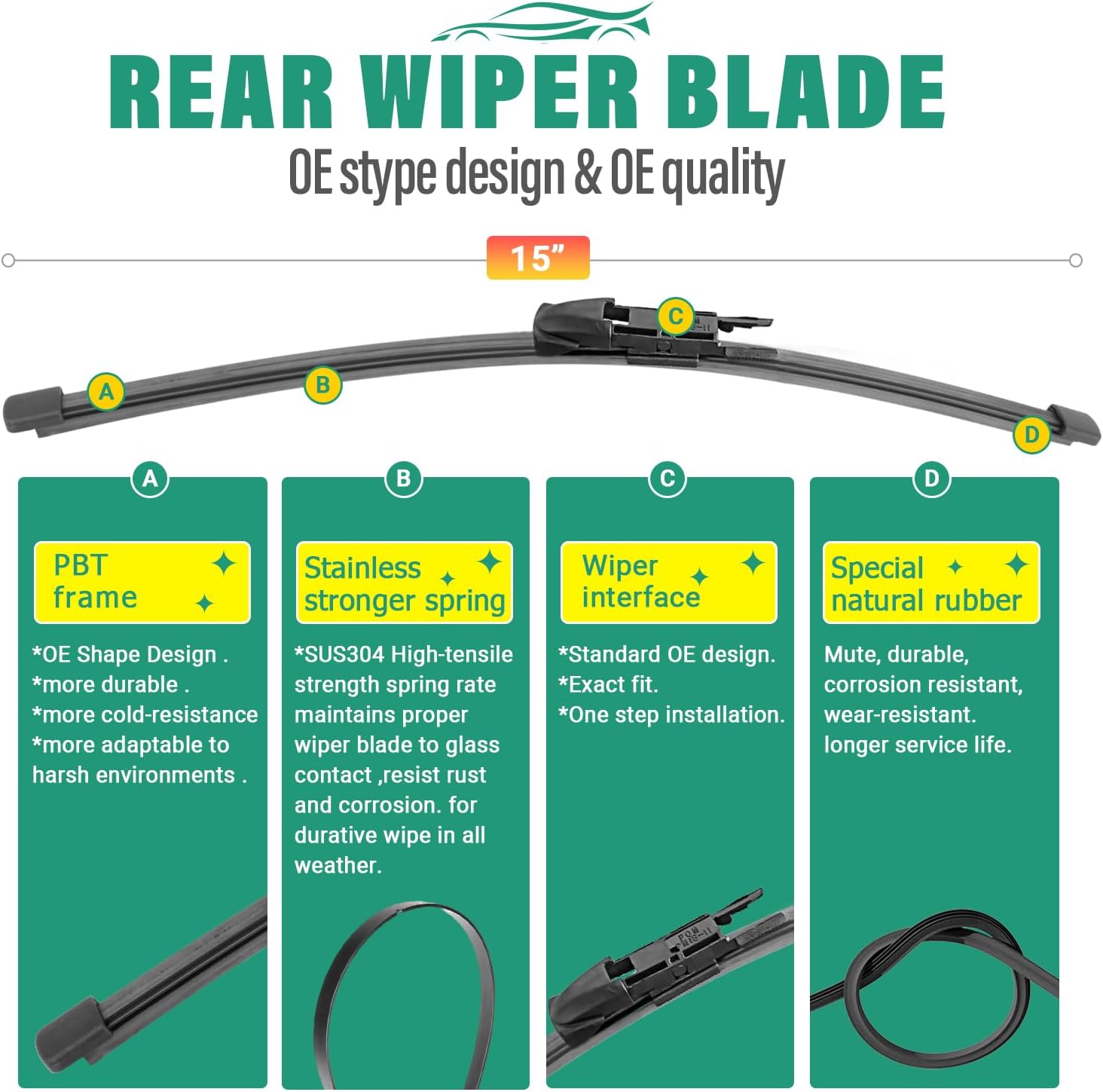 24" 20" 15" Windshield Wiper Blades Replacement for Porsche Macan 2015 2016 2017 2018 2019 2020 2021 2022 2023 2024 2025 Premium All Weather Front Rear Wipers Set - OEM Quality (Pack of 3)
