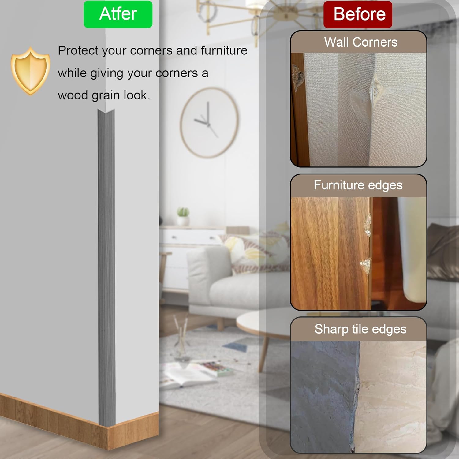 6 Pcs 49" Wall Corner Protector Trim, Gray Wood Grain Edge Strip for Door and Window Frames Mirror Trim Backsplash Tile Edge (Gray)