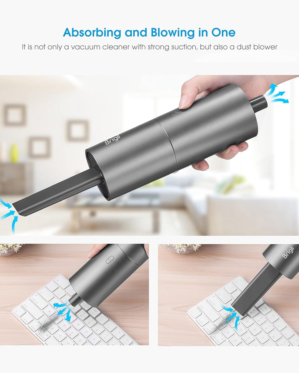Brigii Mini Vacuum Cleaner,Small Handheld Vacuum Cordless USB Rechargeable,Dust Buster and Blower 2 in 1, Easy to Clean Desktop, Keyboard, Drawer, Car Interior and Other Crevices, Small Spaces-Y120