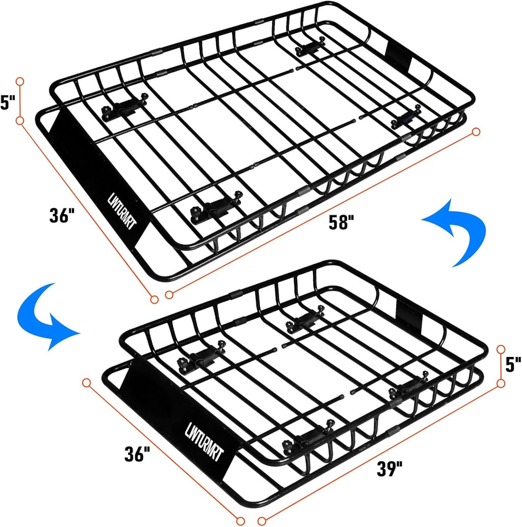 Heavy Duty 58"X36"X5" Roof Rack Basket Universal Rooftop Carrier With Waterproof Bag 18 Cubic Feet (54"X34"X17"), Cargo Net With Grabber