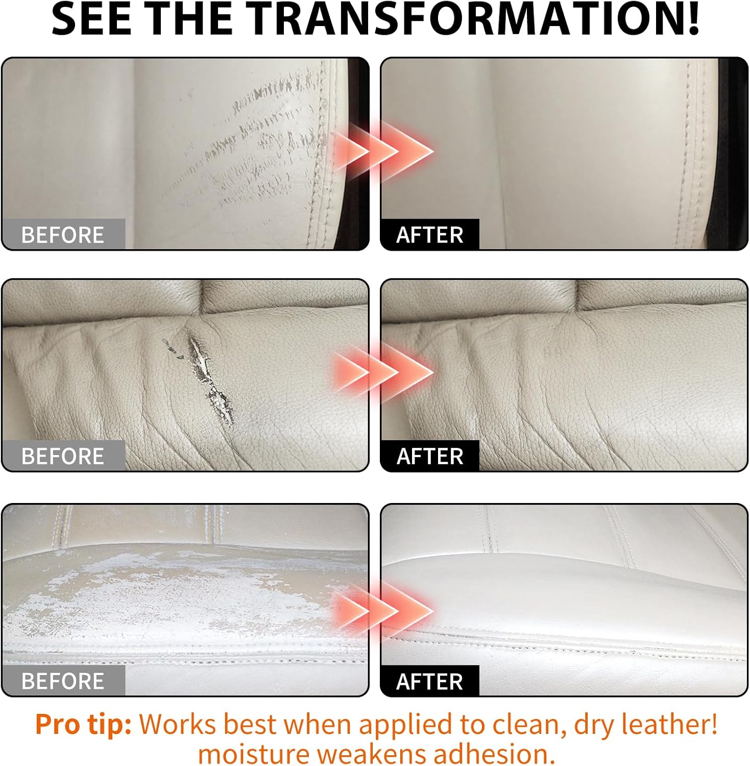 Leather Repair Kit,Car Seats, Sofa,Jacket & Purse - Repairs Burn Holes,Scratches,Tears - Restores Faux,Vinyl,Artificial and Real Leather (Beige)